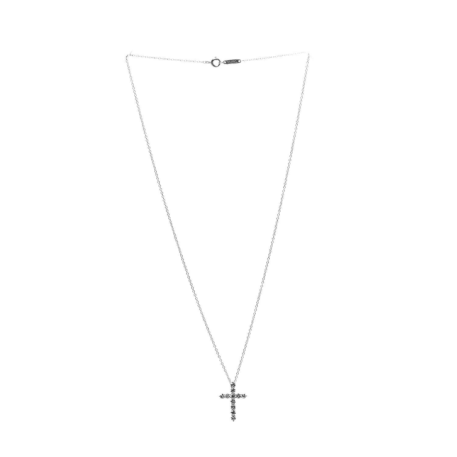 Tiffany Platinum Diamond Small Cross Pendant Necklace 2 of 6