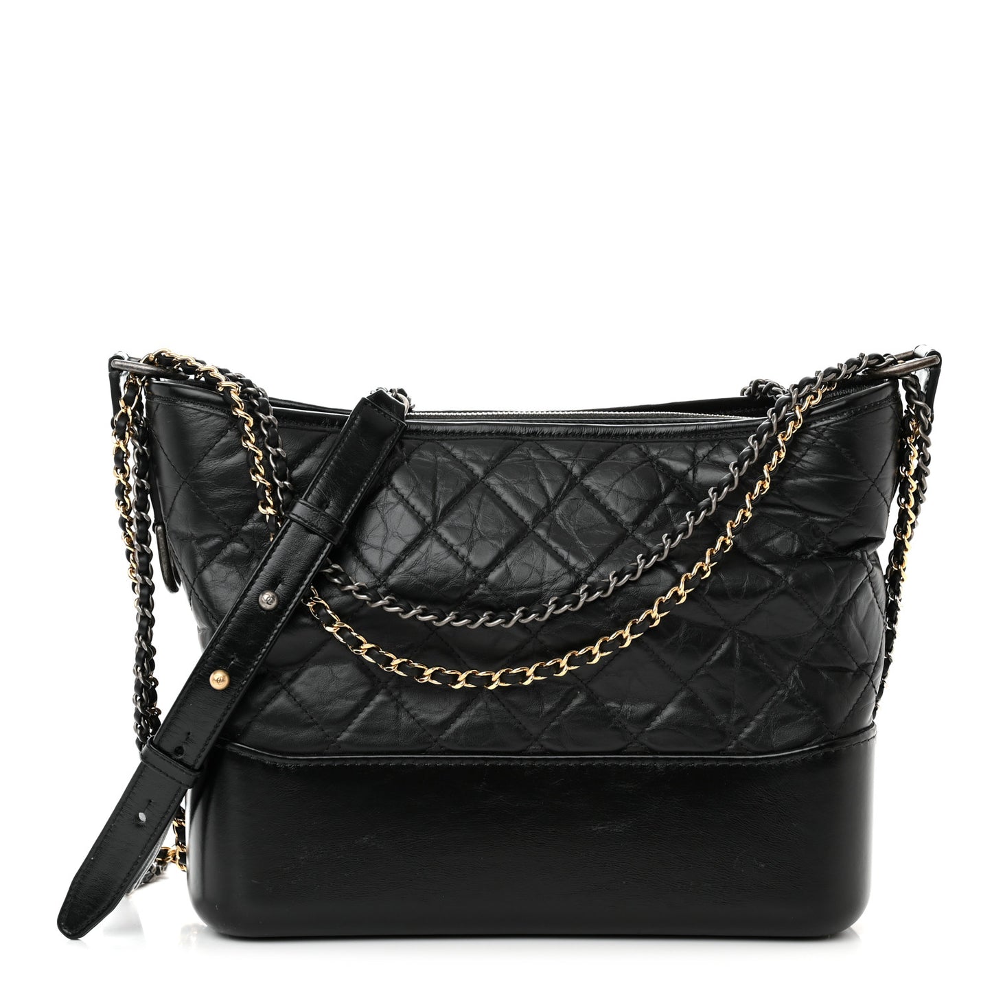 Aged Calfskin Quilted Medium Gabrielle Hobo Black