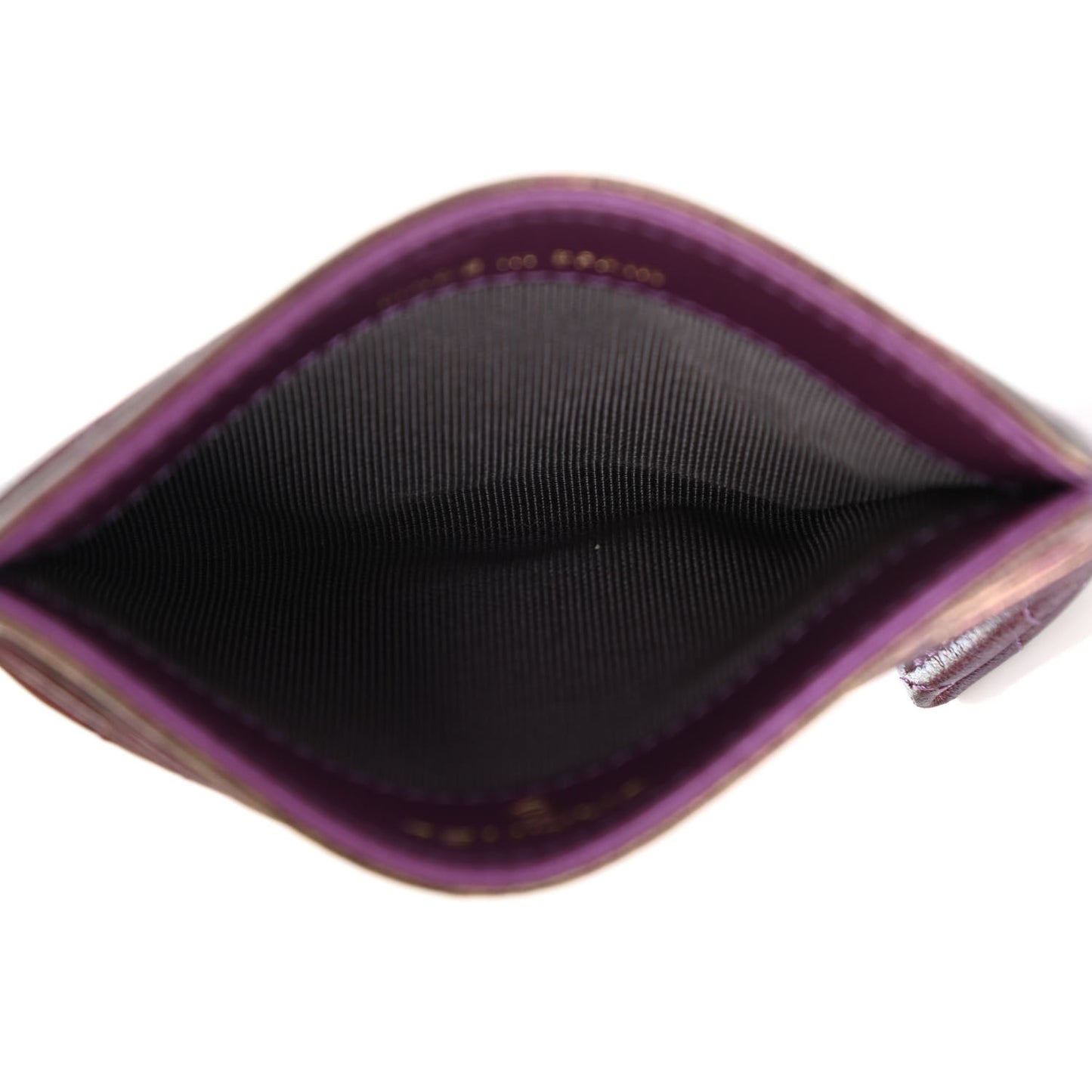 Iridescent Lambskin Quilted Card Holder Purple