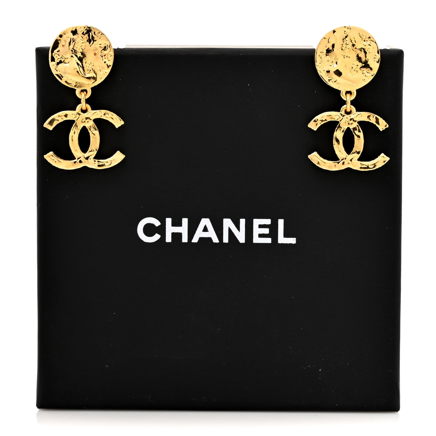 Metal Disc CC Drop Earrings Gold