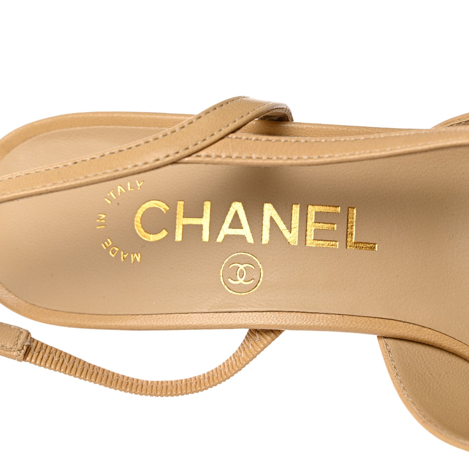 Chanel Goatskin Grosgrain Cap Toe CC Slingback Pumps 36.5 Beige Black 6 of 9