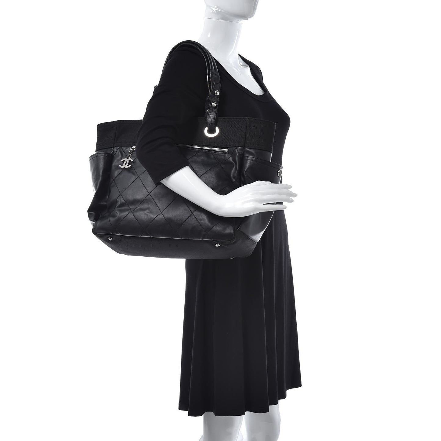 Coated Canvas Large Paris Biarritz Tote Black