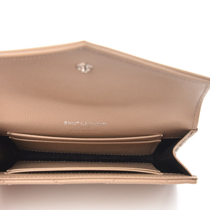 Saint Laurent Grain De Poudre Matelasse Chevron Small Monogram Envelope Wallet Dark Beige 5 of 7