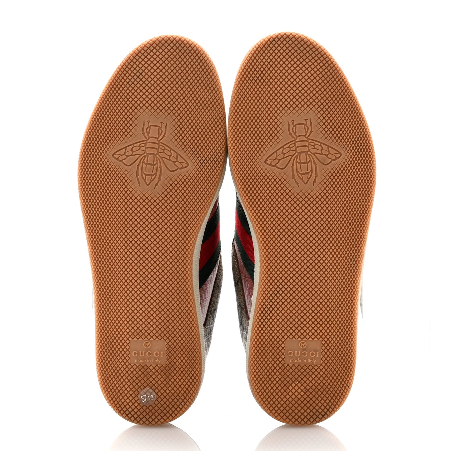 GG Supreme Monogram Harness Calfskin Web Womens Screener Sneakers 37.5 Beige Ebony Rosso Harness Brown
