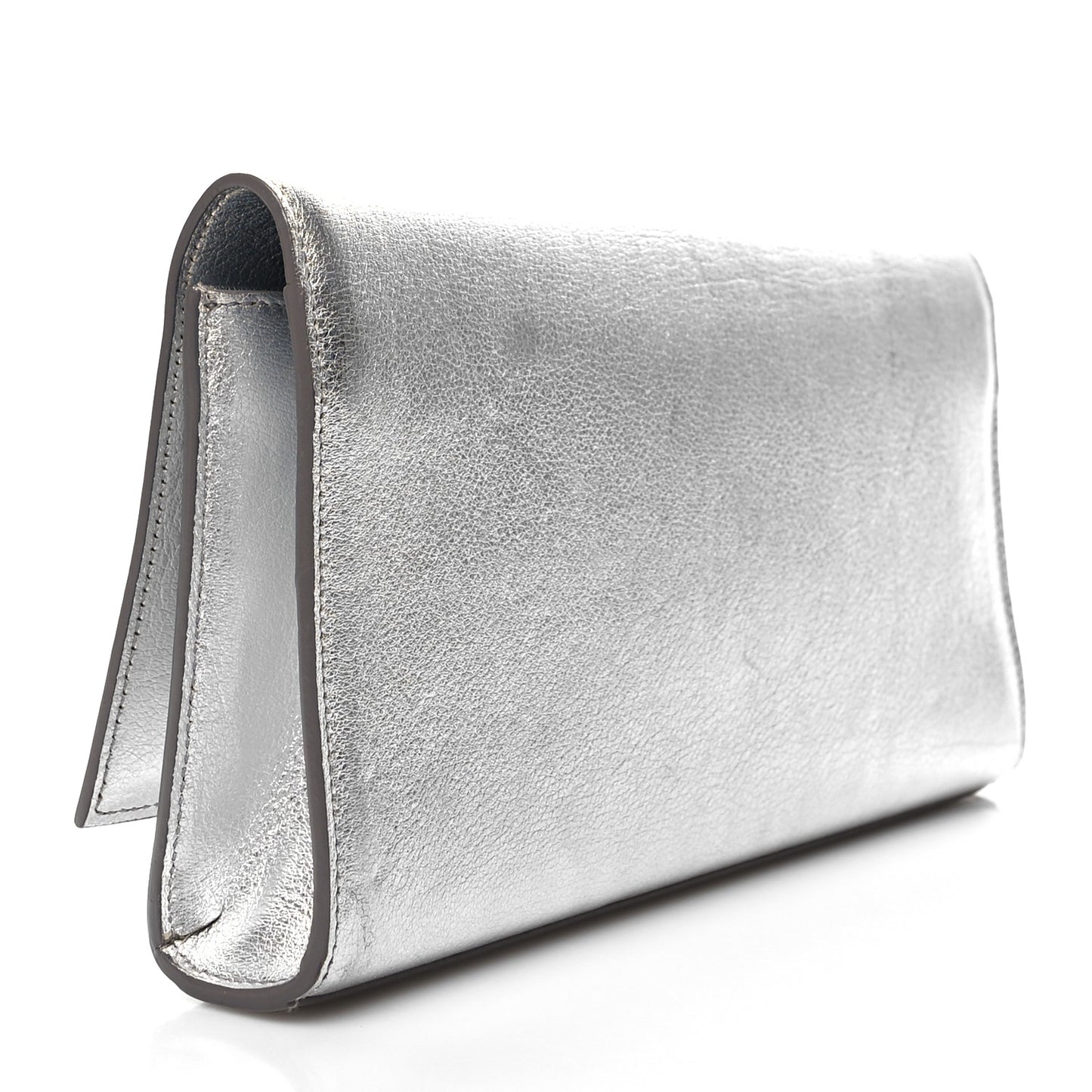 Textured Metallic Calfskin Classic Monogram Cassandre Clutch Silver