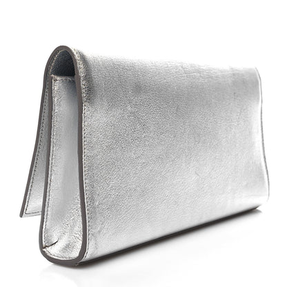 Saint Laurent Textured Metallic Calfskin Classic Monogram Cassandre Clutch Silver 3 of 9