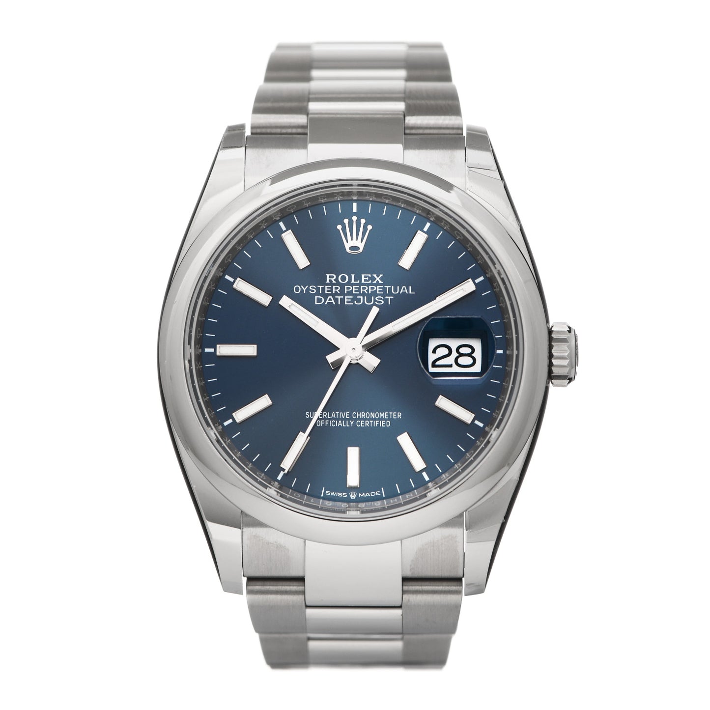 Stainless Steel 36mm Oyster Perpetual Datejust Watch Bright Blue 126200