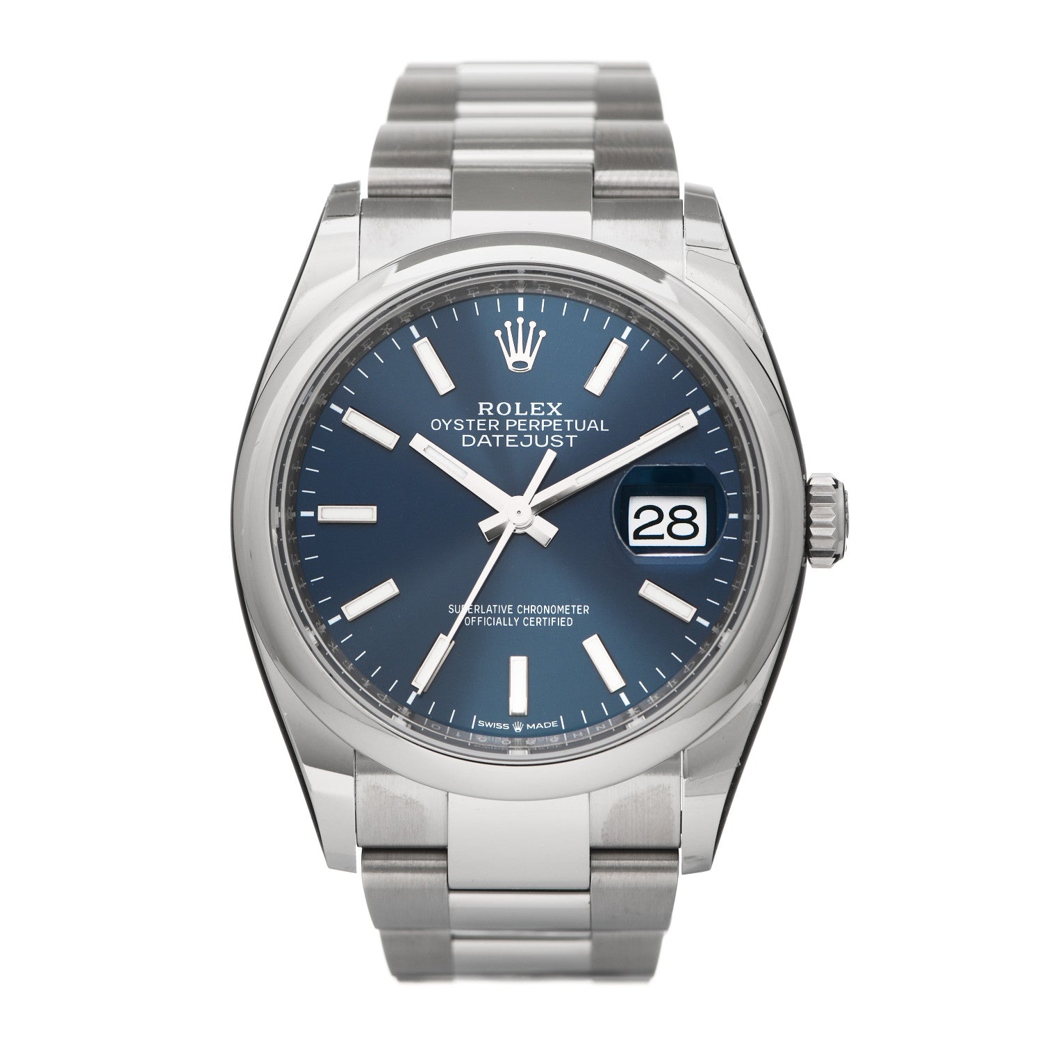 Rolex Stainless Steel 36mm Oyster Perpetual Datejust Watch Bright Blue 126200 1 of 5