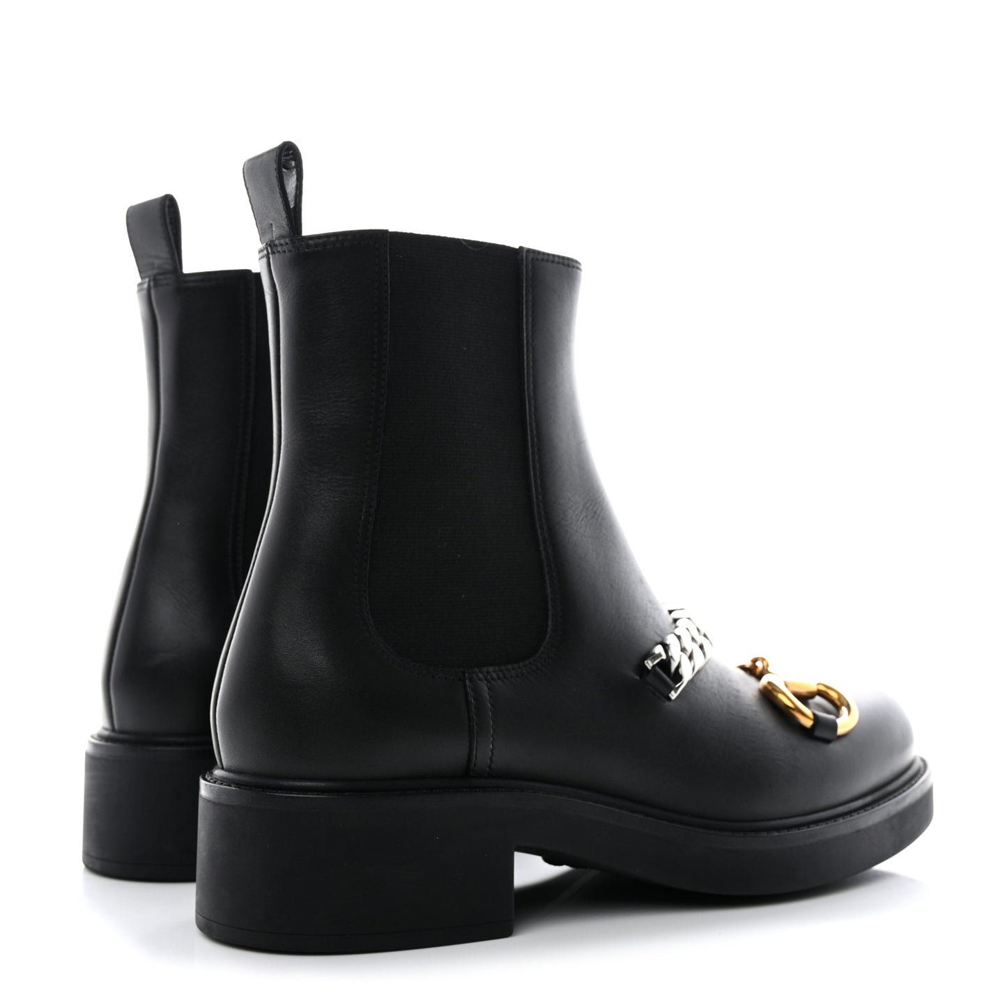 Flores Calfskin Horsebit Chain Ankle Boots 38.5 Black