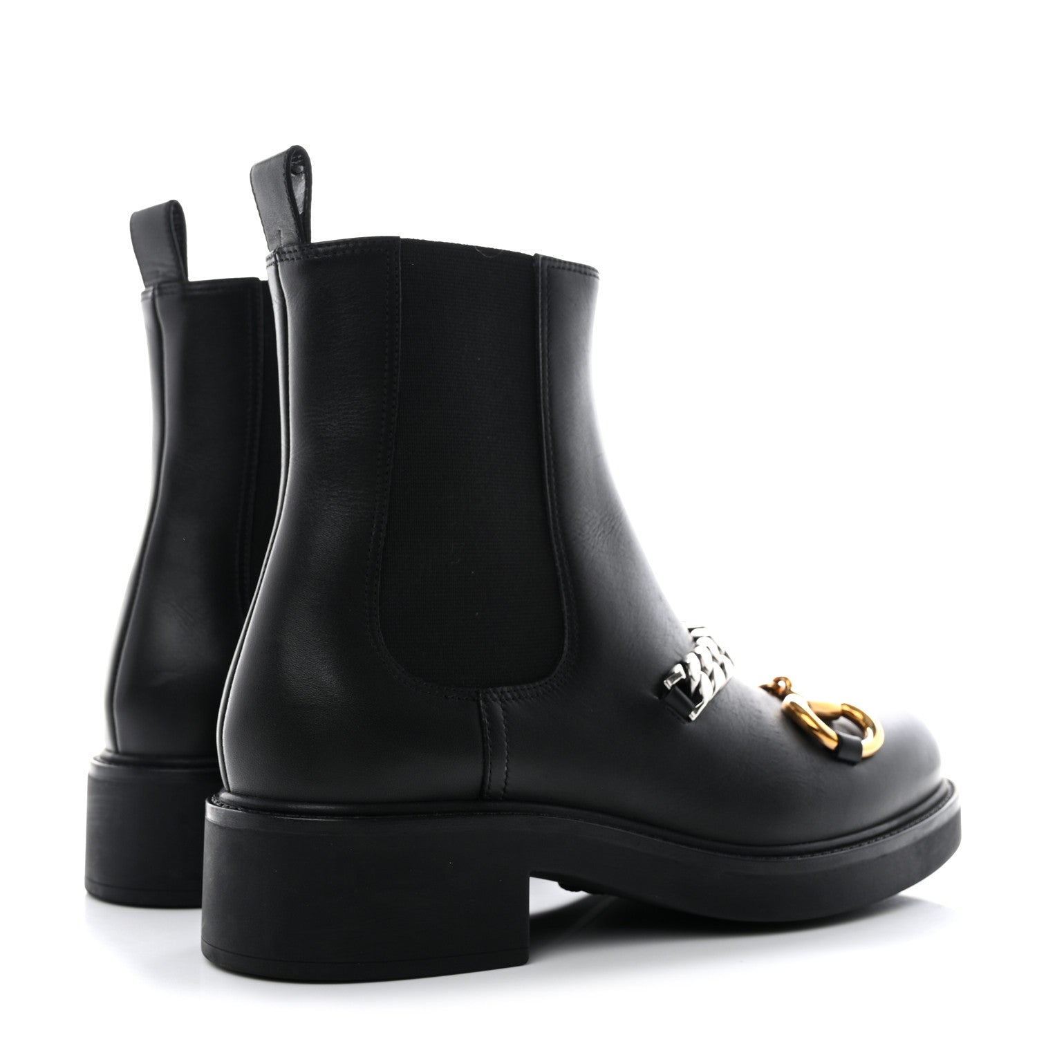 Gucci Flores Calfskin Horsebit Chain Ankle Boots 38.5 Black 4 of 10