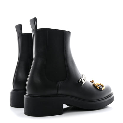Gucci Flores Calfskin Horsebit Chain Ankle Boots 38.5 Black 4 of 10