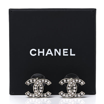Chanel Pearl CC Earrings Silver 5 of 5