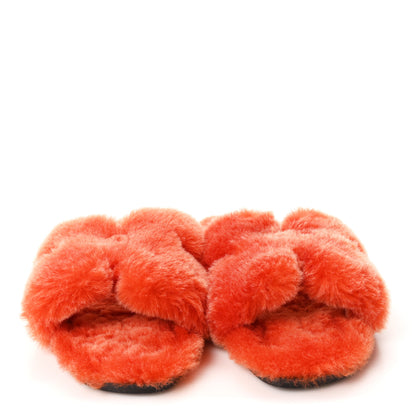 Hermes Woolskin Oran Sandals 37.5 Orange 3 of 9