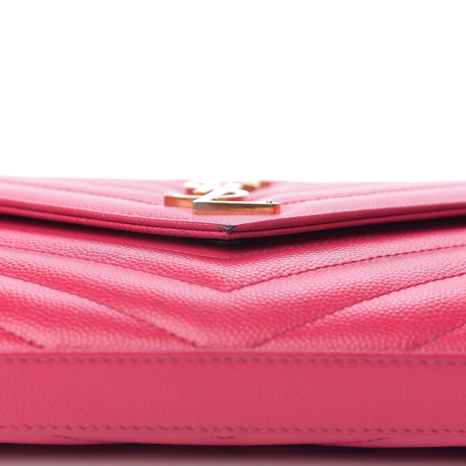 Saint Laurent Grain De Poudre Matelasse Chevron Monogram Chain Wallet Hot Pink 9 of 10