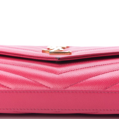 Saint Laurent Grain De Poudre Matelasse Chevron Monogram Chain Wallet Hot Pink 9 of 10
