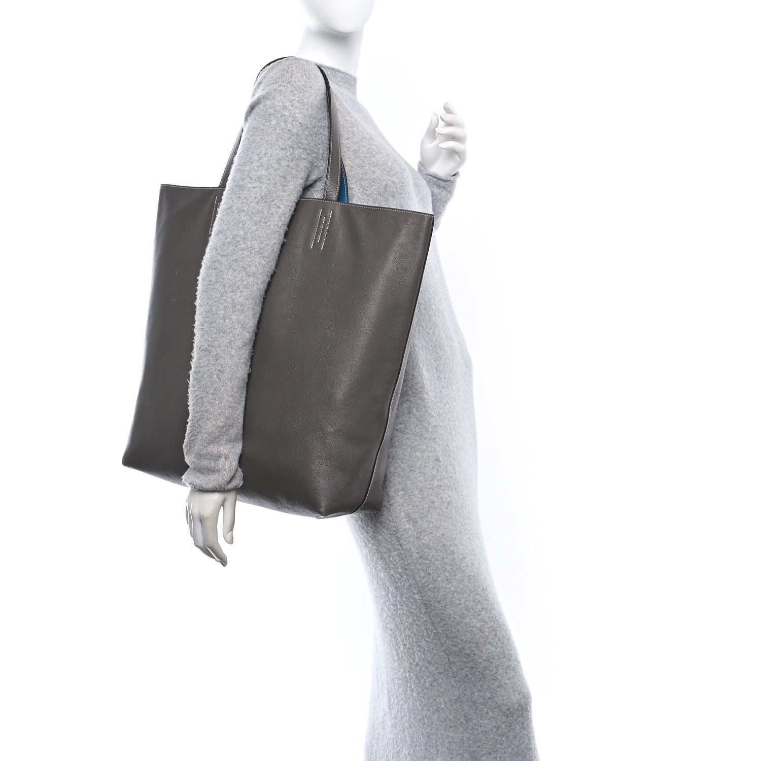 Hermes Taurillon Clemence Double Sens 45 Reversible Tote Bleu Izmir Etain 3 of 19