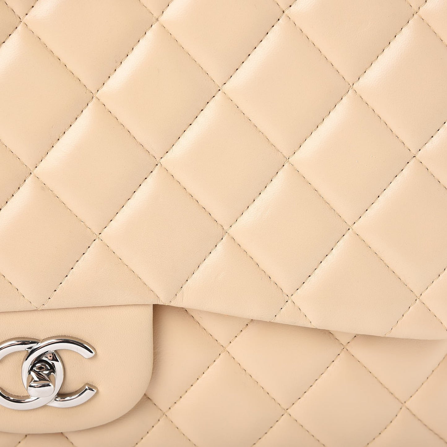 Lambskin Quilted Jumbo Single Flap Beige