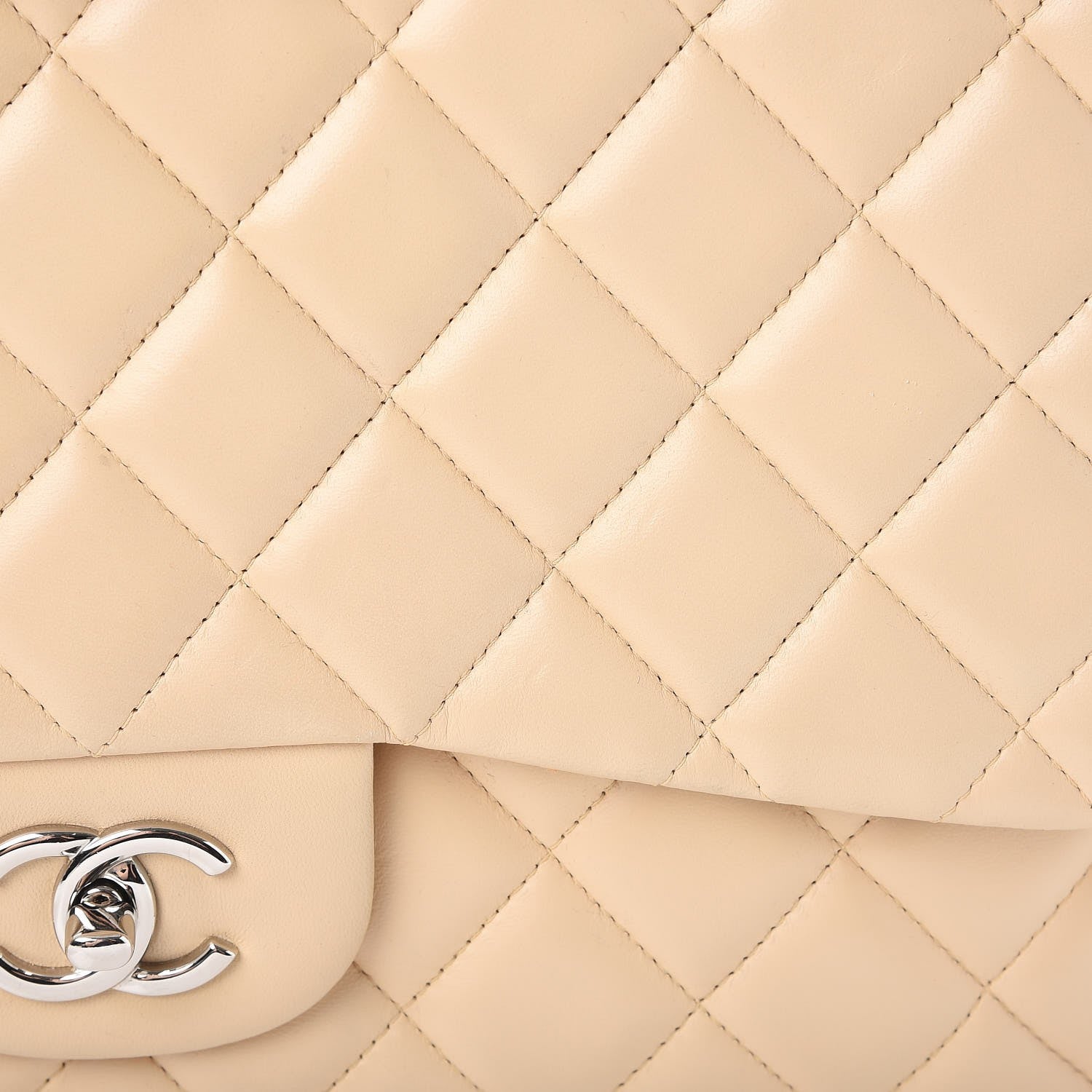 Chanel Lambskin Quilted Jumbo Single Flap Beige 13 of 13