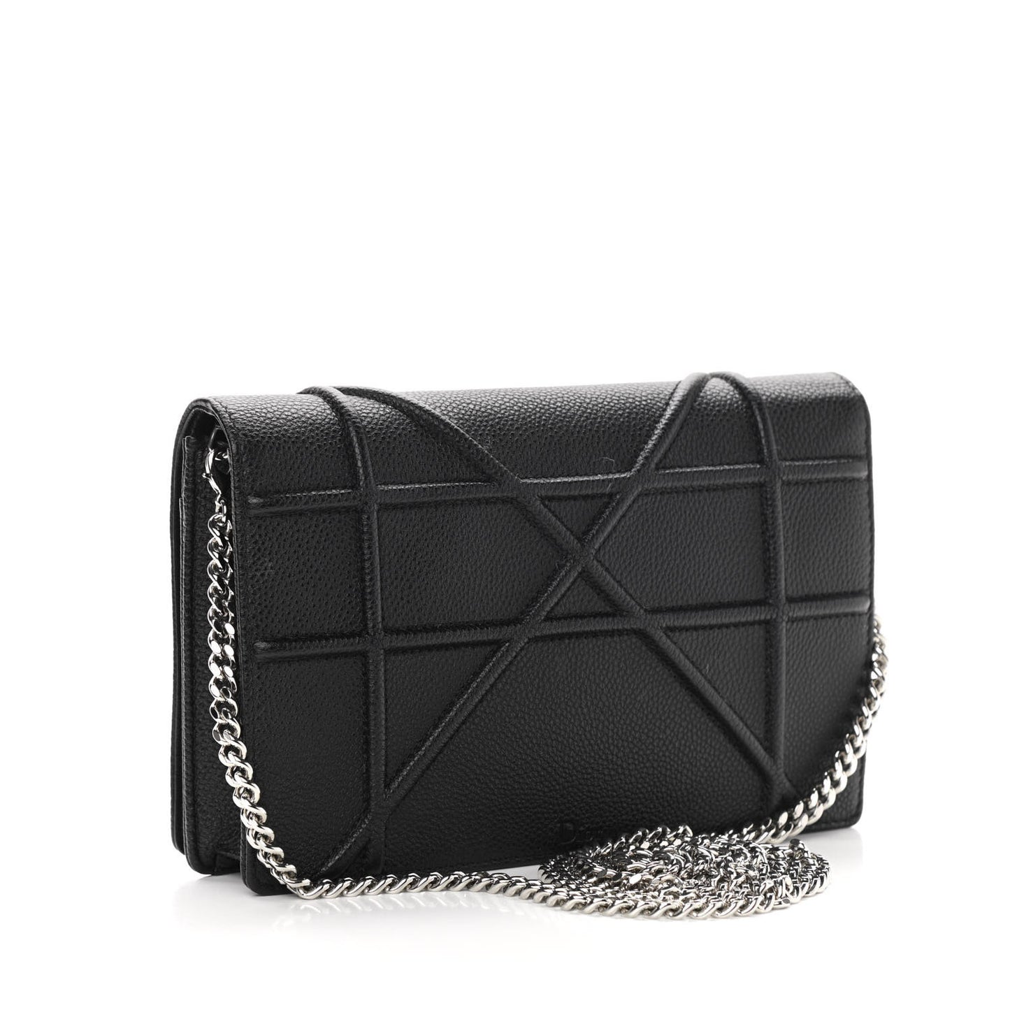 Grained Calfskin Diorama Wallet on Chain Pouch Black