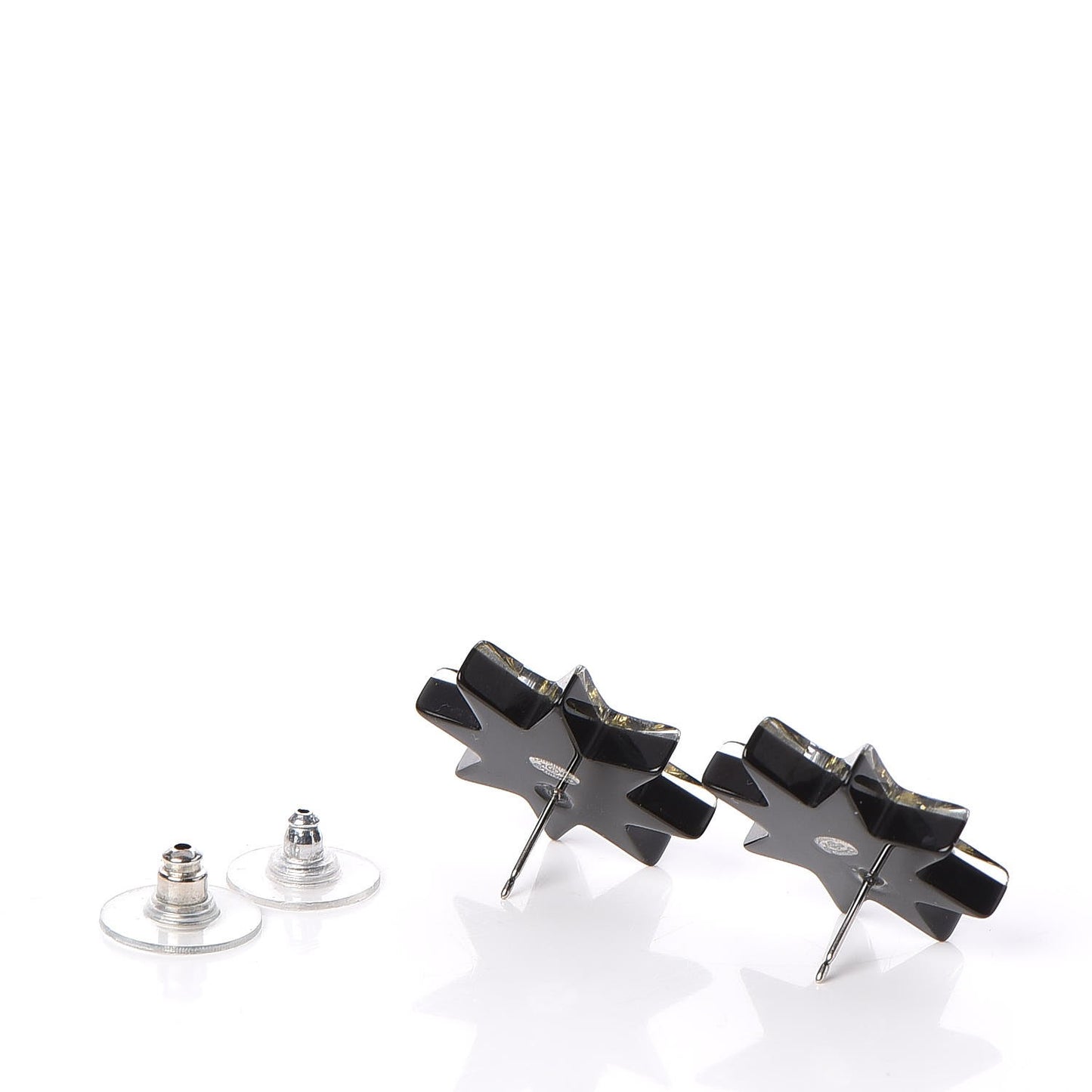 Resin Metal CC Star Earrings Black Gold