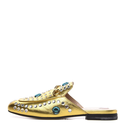 Gucci Metallic Nappa Crystal Womens Princetown Slippers 38 Gold 1 of 9