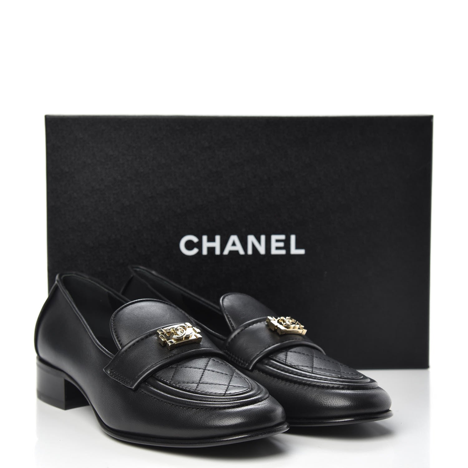 Chanel Lambskin Quilted Womens CC Loafers 38 Black 9 of 9