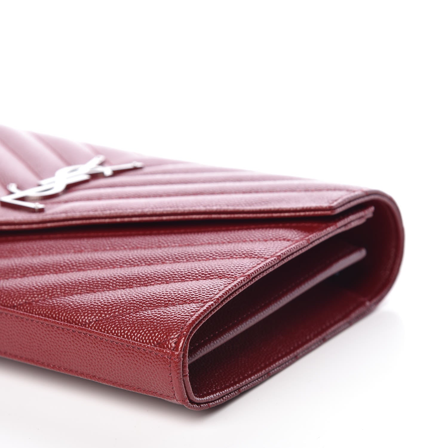 Saint Laurent Grain De Poudre Matelasse Chevron Monogram Chain Wallet Palissandre 6 of 12
