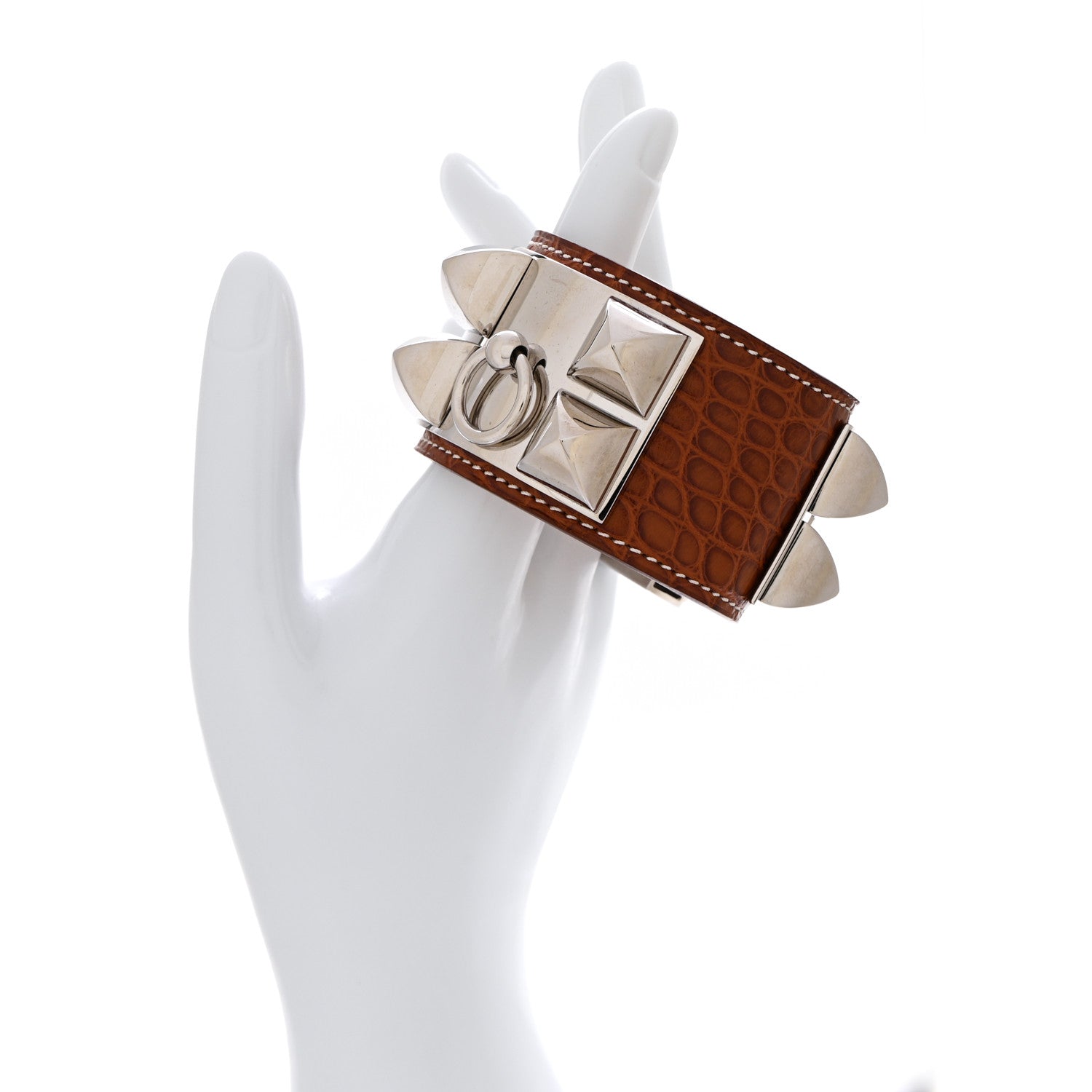 Hermes Shiny Alligator Collier De Chien CDC Bracelet S Fauve 2 of 6