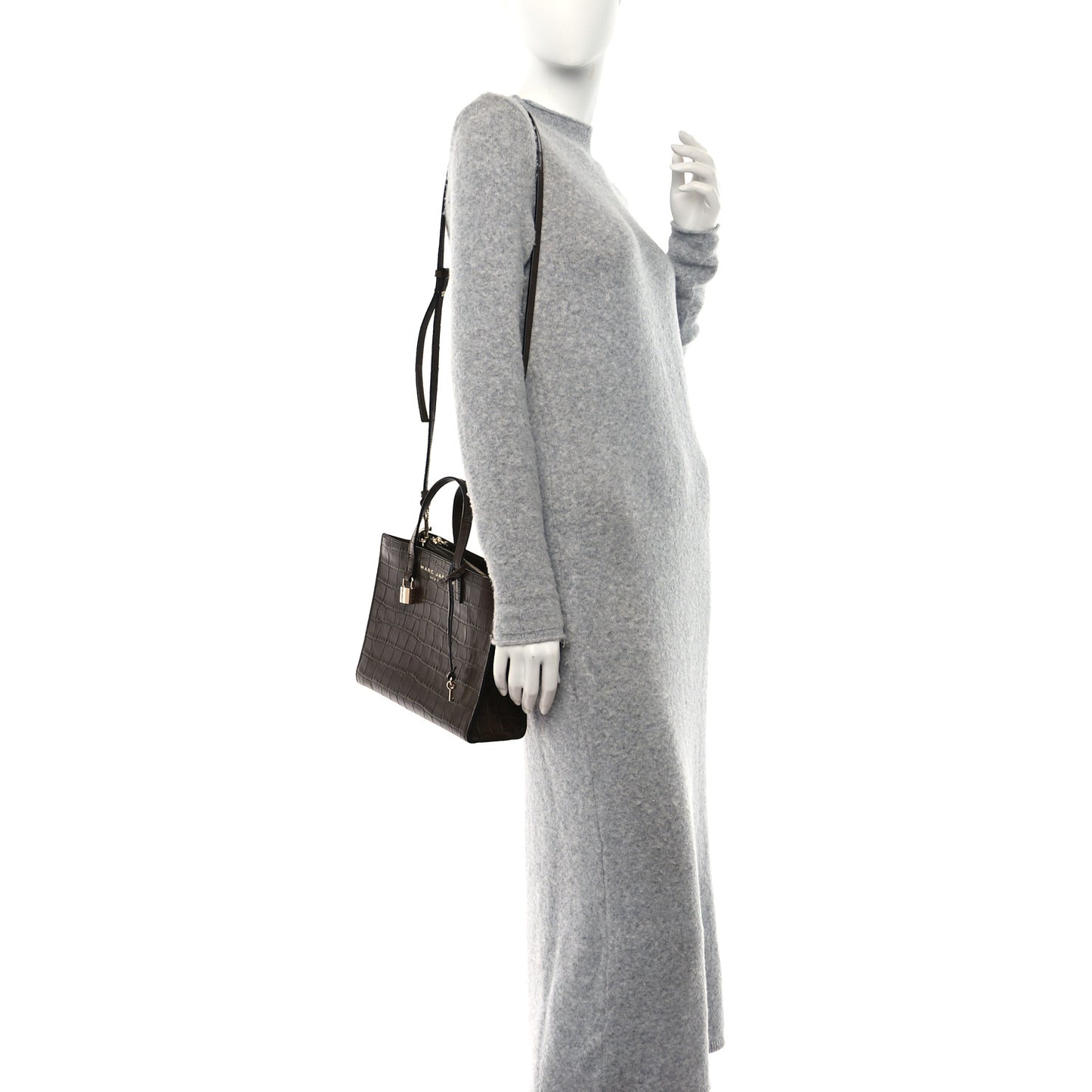 Calfskin Crocodile Embossed Mini Grind Tote Bag Dark Brown