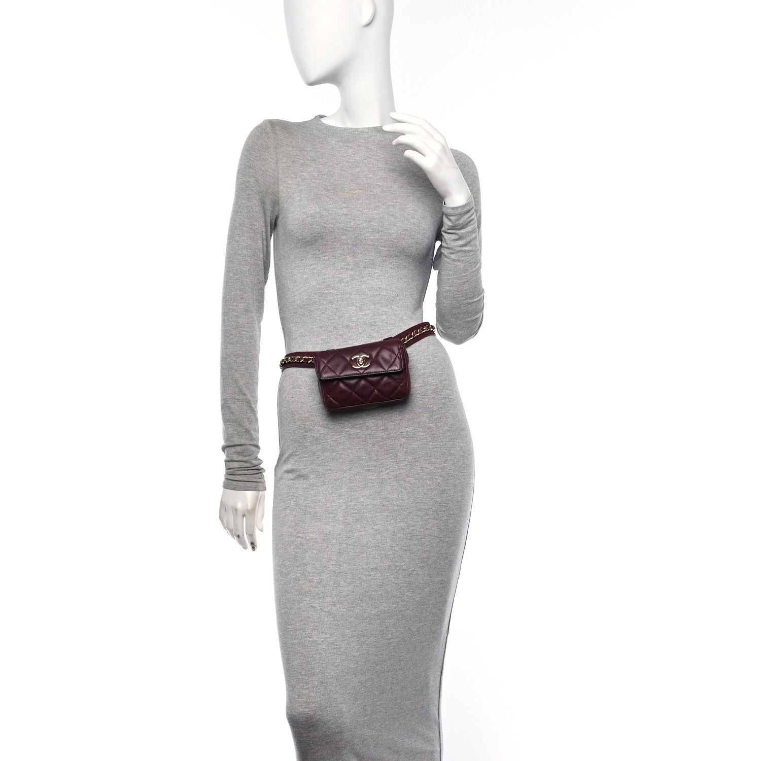 Chanel Lambskin Diamond Stitched Waist Chain Belt Flap Bag Burgundy 2 of 17