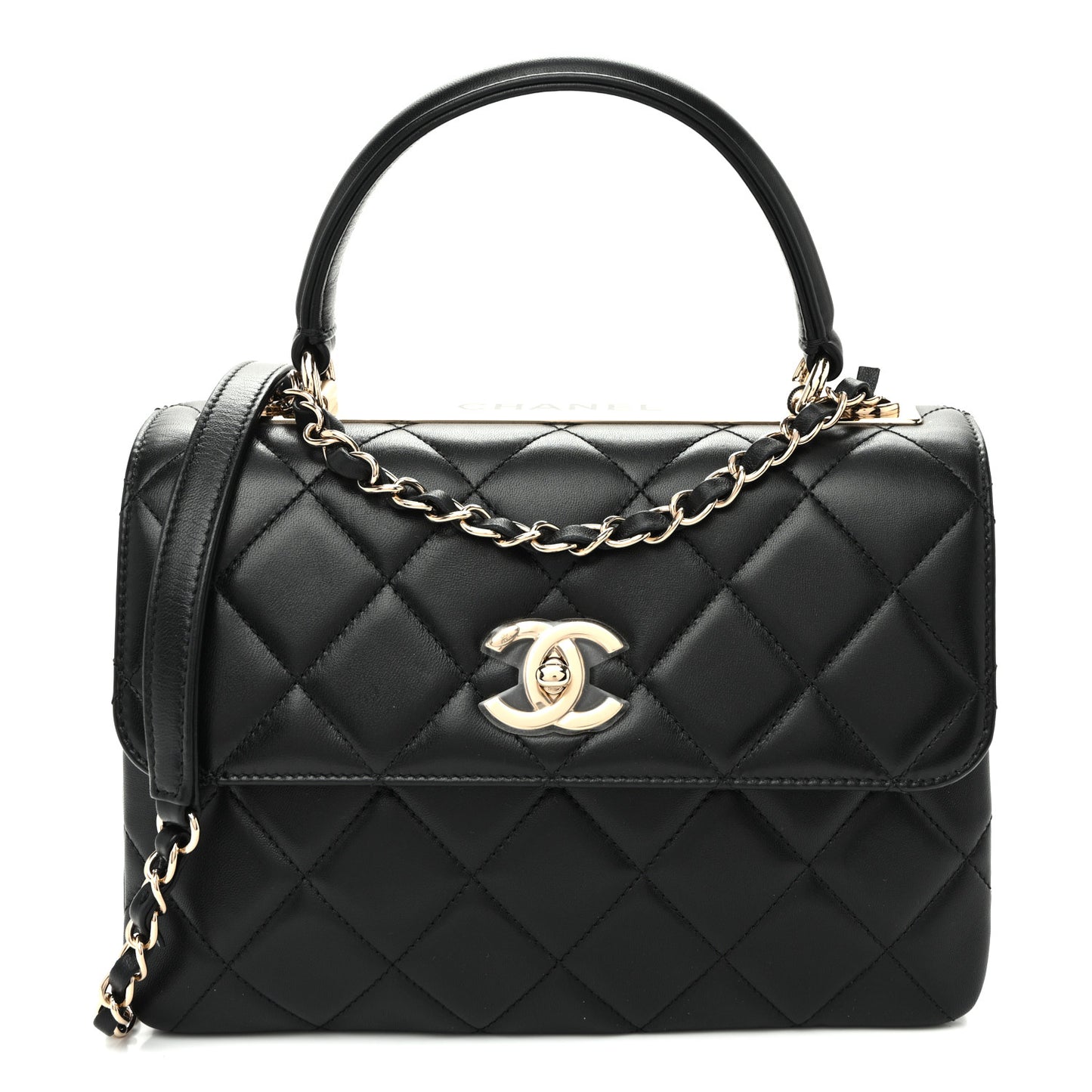 Lambskin Quilted Small Trendy CC Dual Handle Flap Bag Black