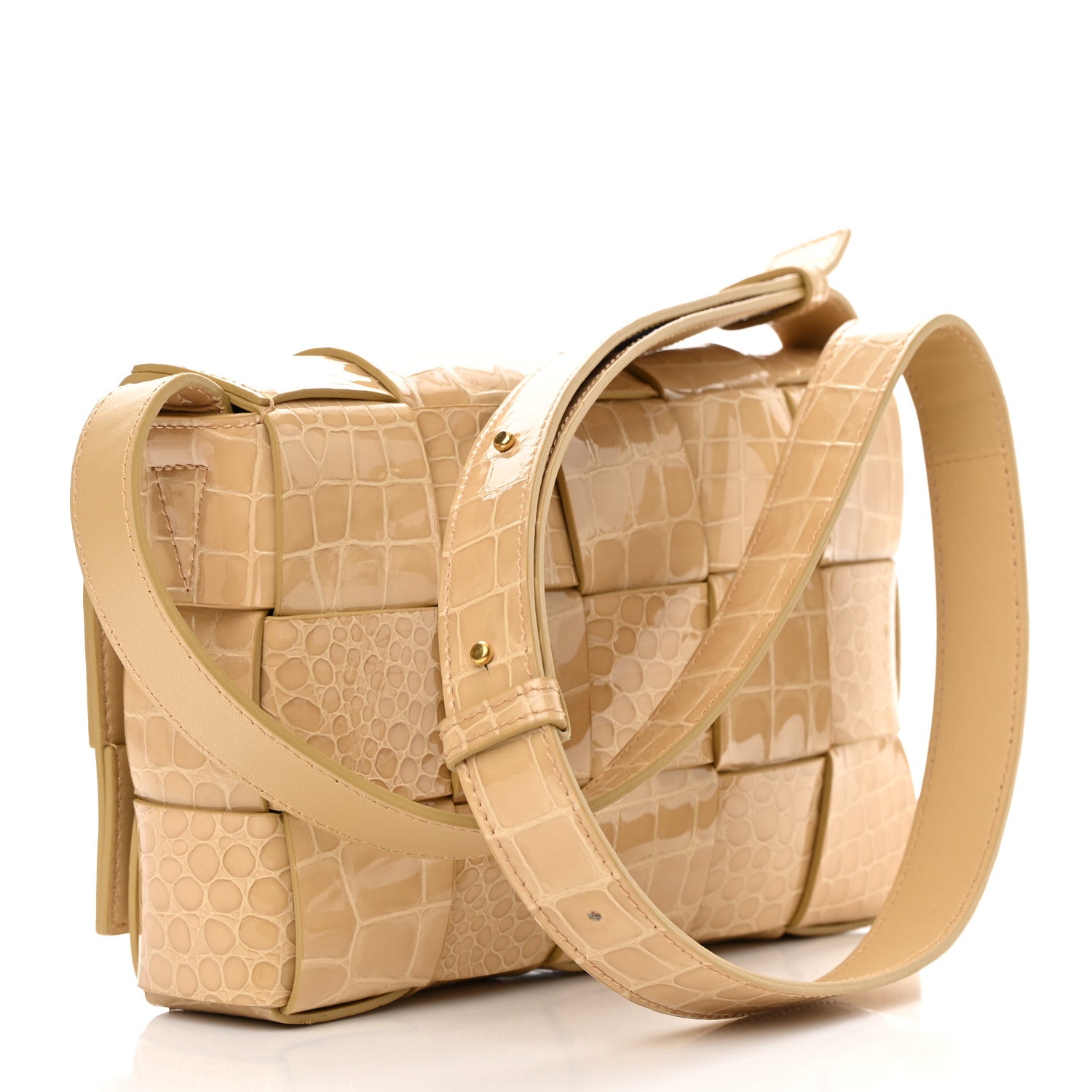 Bottega Veneta Gloss Calfskin Croc Embossed Intreccio Cassette Crossbody Bag Praline 3 of 10