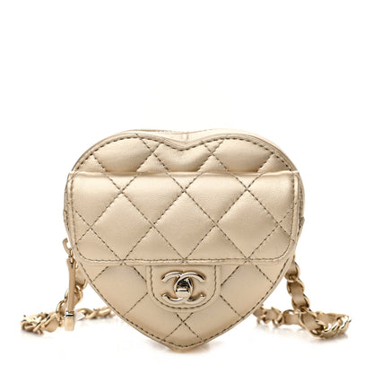 Chanel Metallic Lambskin Quilted CC In Love Heart Waist Belt Bag With Chain Gold 1 of 12