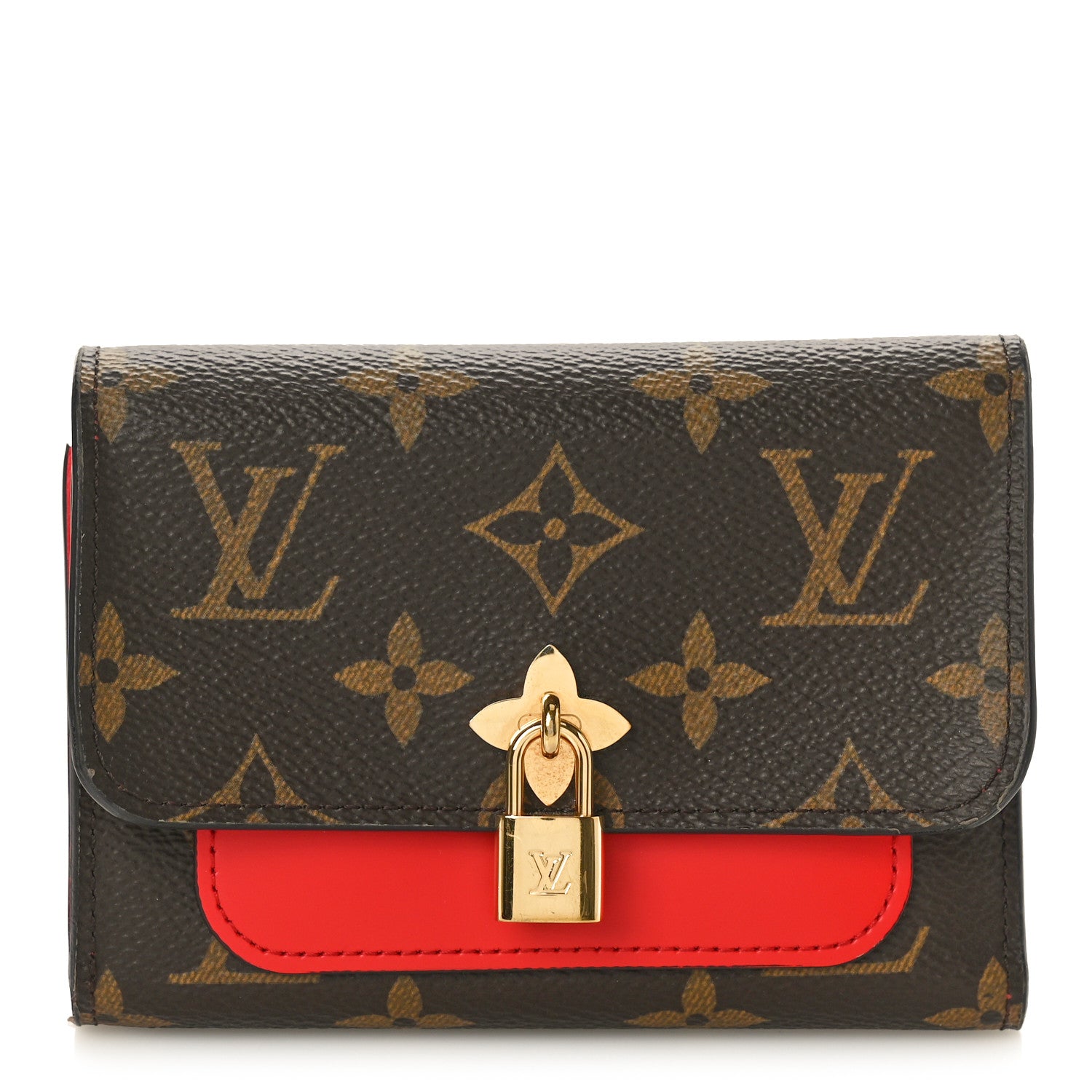 Louis Vuitton Monogram Flower Lock Compact Wallet Coquelicot 1 of 7