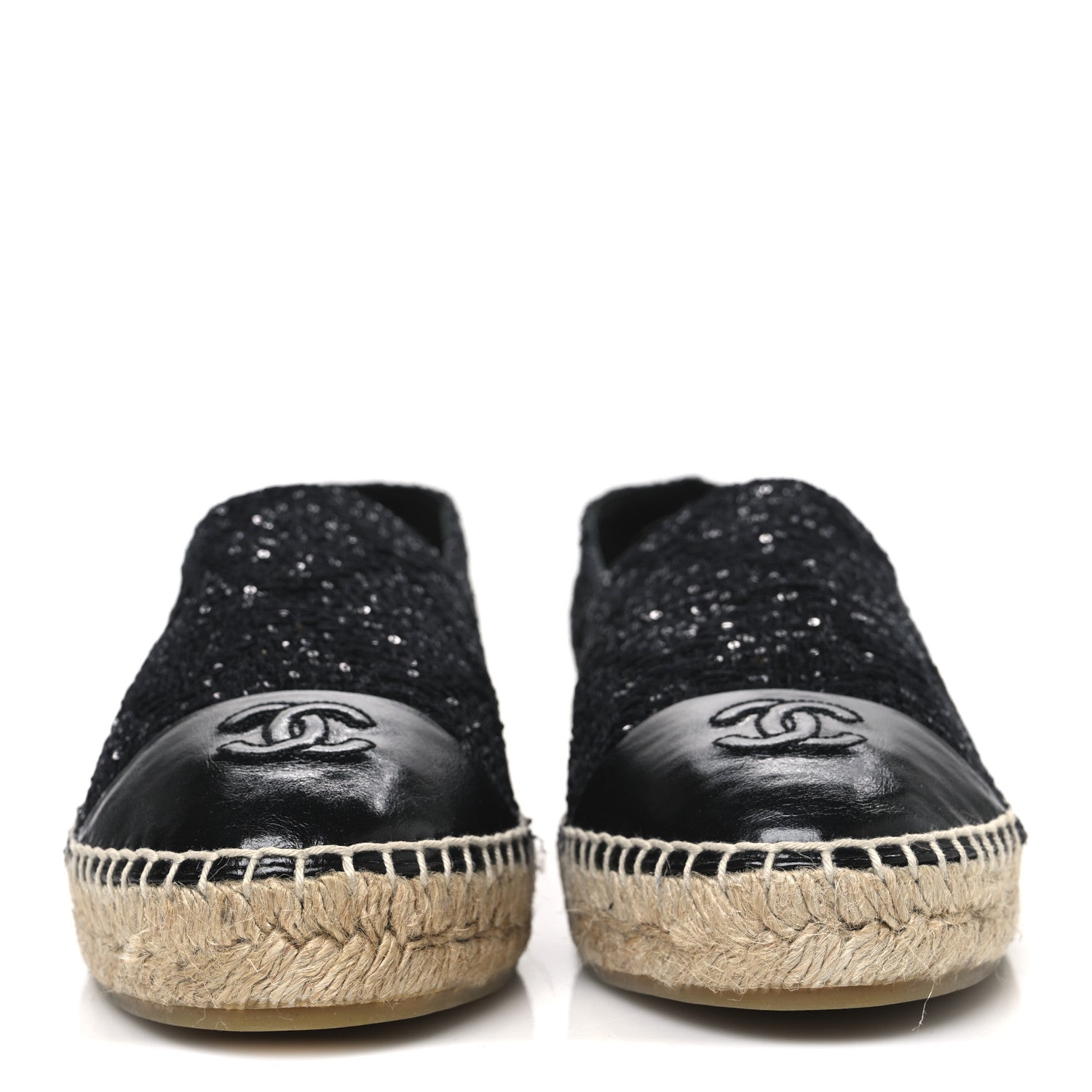 Chanel Tweed Patent Goatskin Sequin CC Espadrilles 41 Black 3 of 12