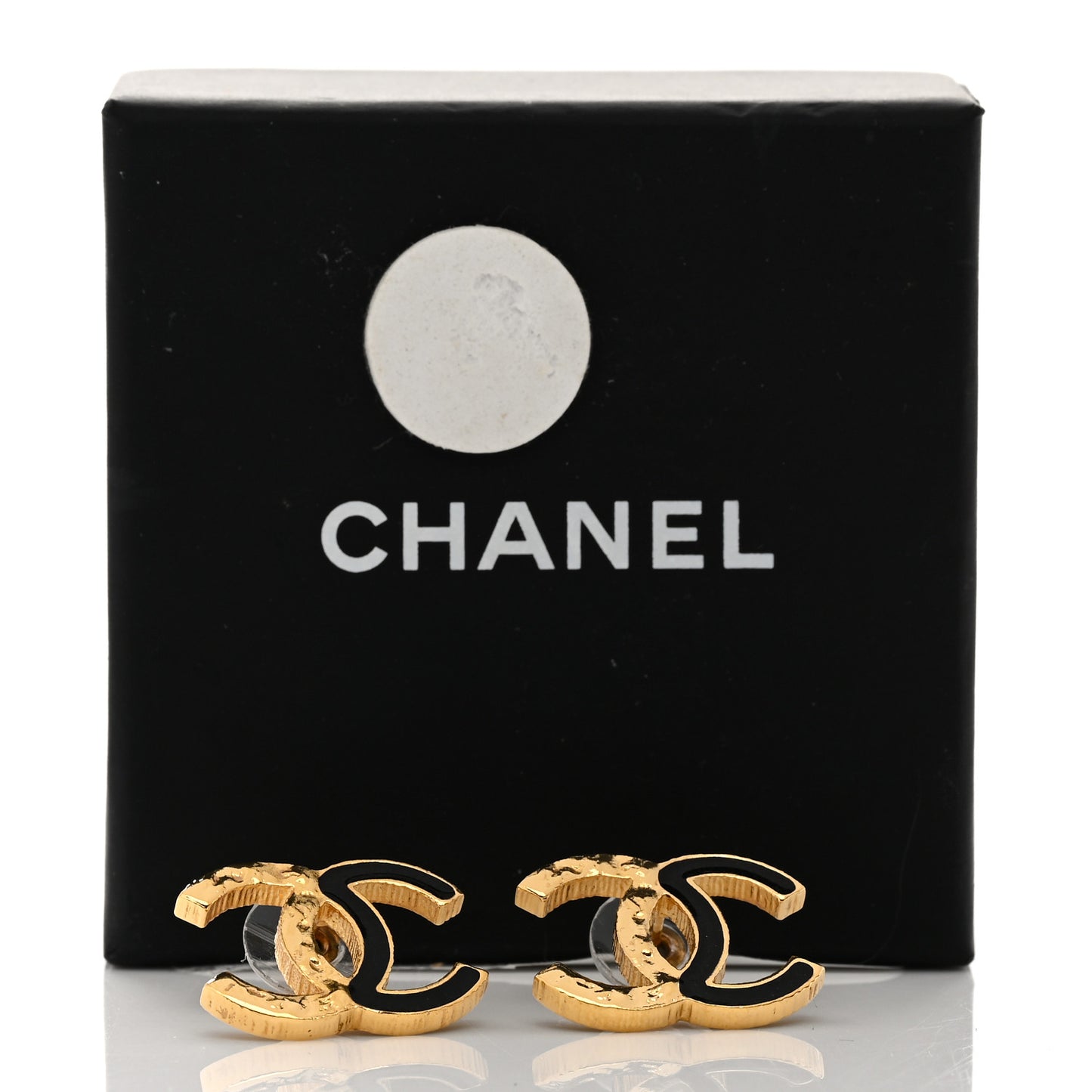 Enamel CC Earrings Black Gold