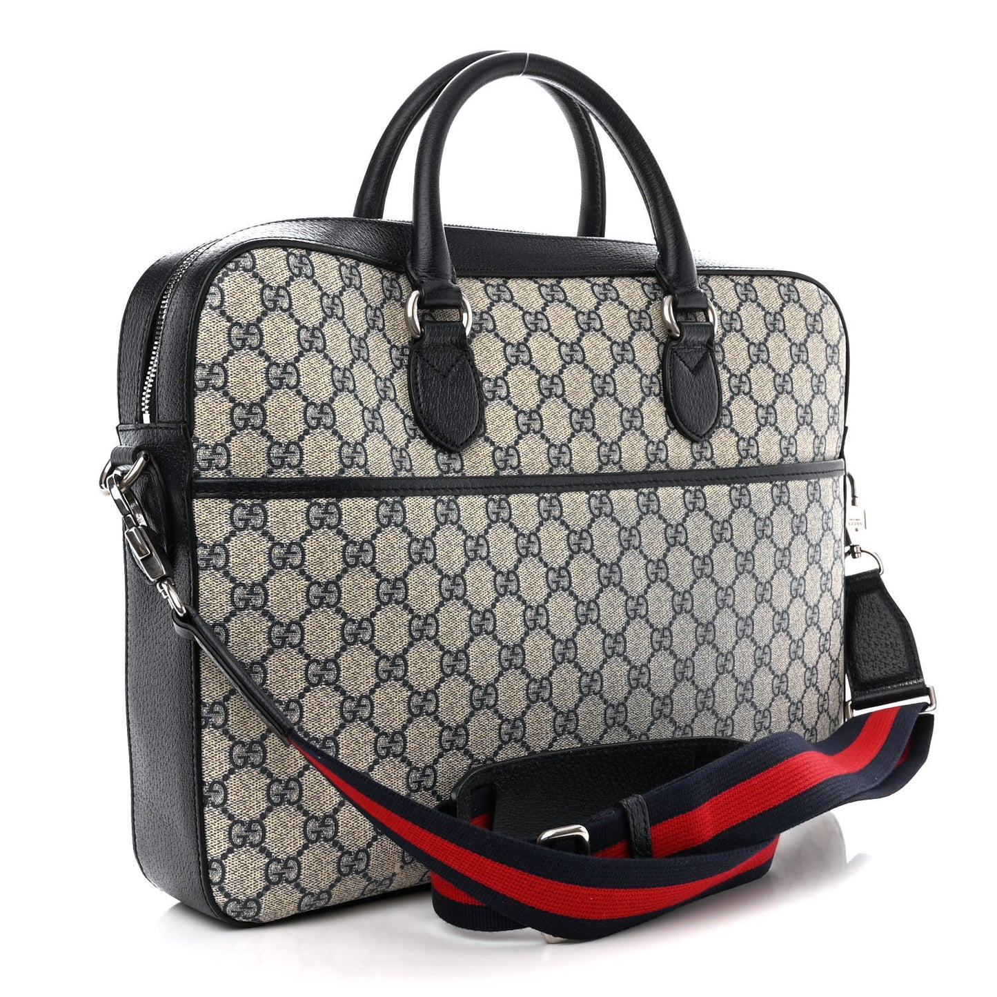 GG Supreme Monogram Textured Dollar Calfskin Web Retro Interlocking G Business Case Beige Blue
