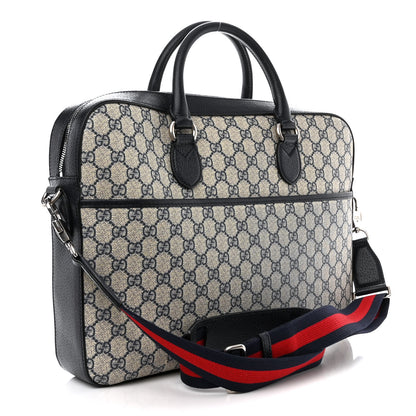 Gucci GG Supreme Monogram Textured Dollar Calfskin Web Retro Interlocking G Business Case Beige Blue 3 of 13