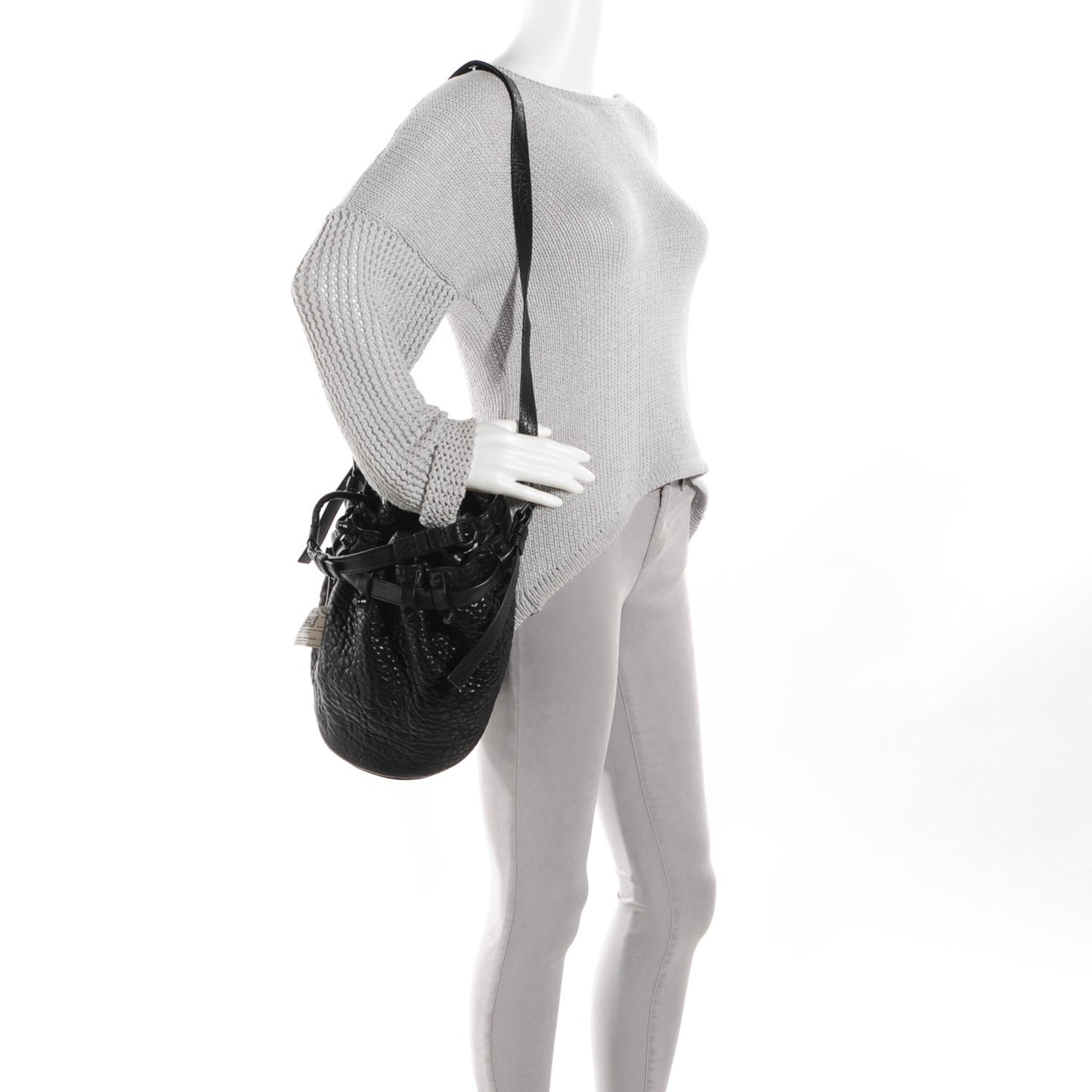 Pebbled Lambskin Diego Bucket Bag Black w Black Hardware