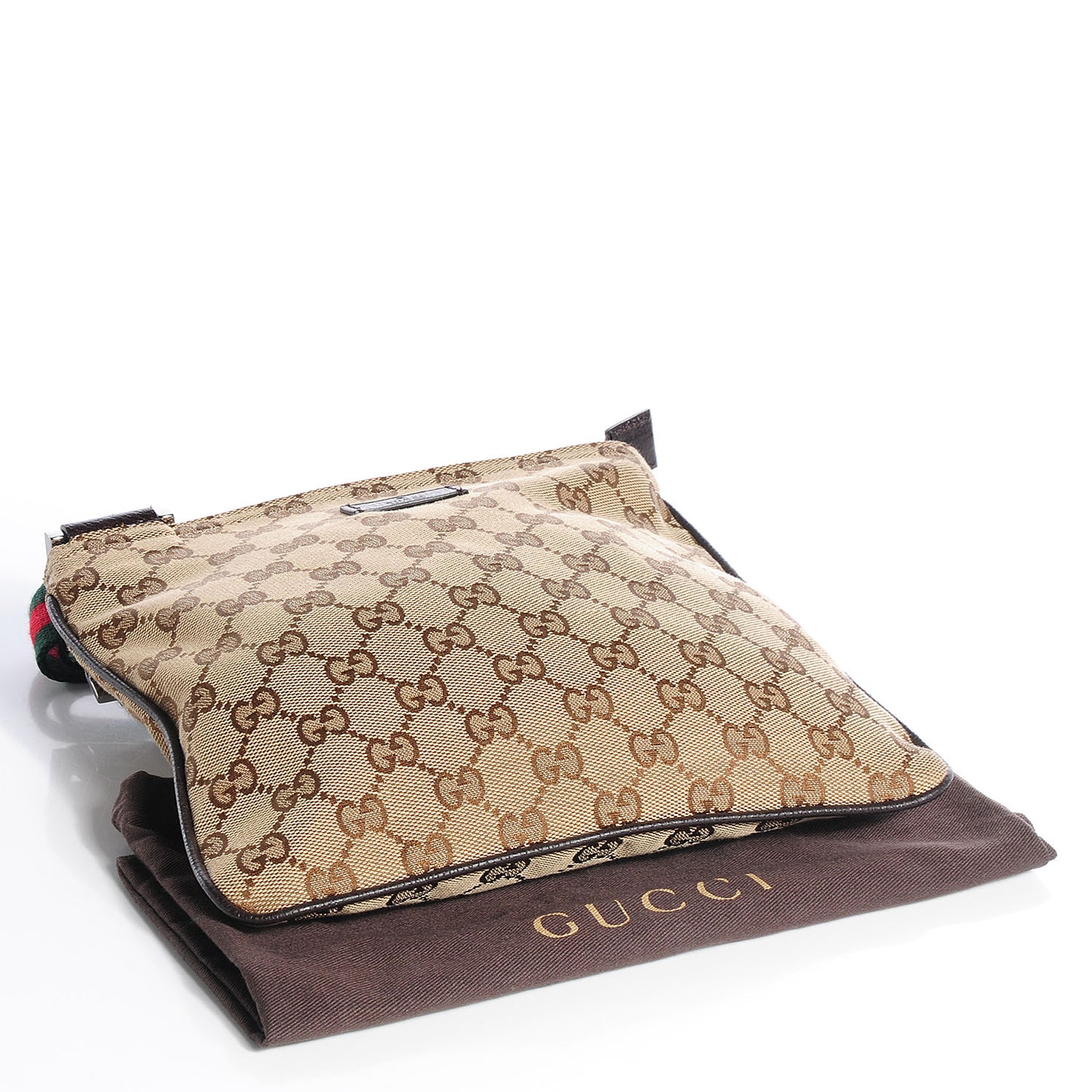 Monogram Web Small Flat Messenger Bag Dark Brown