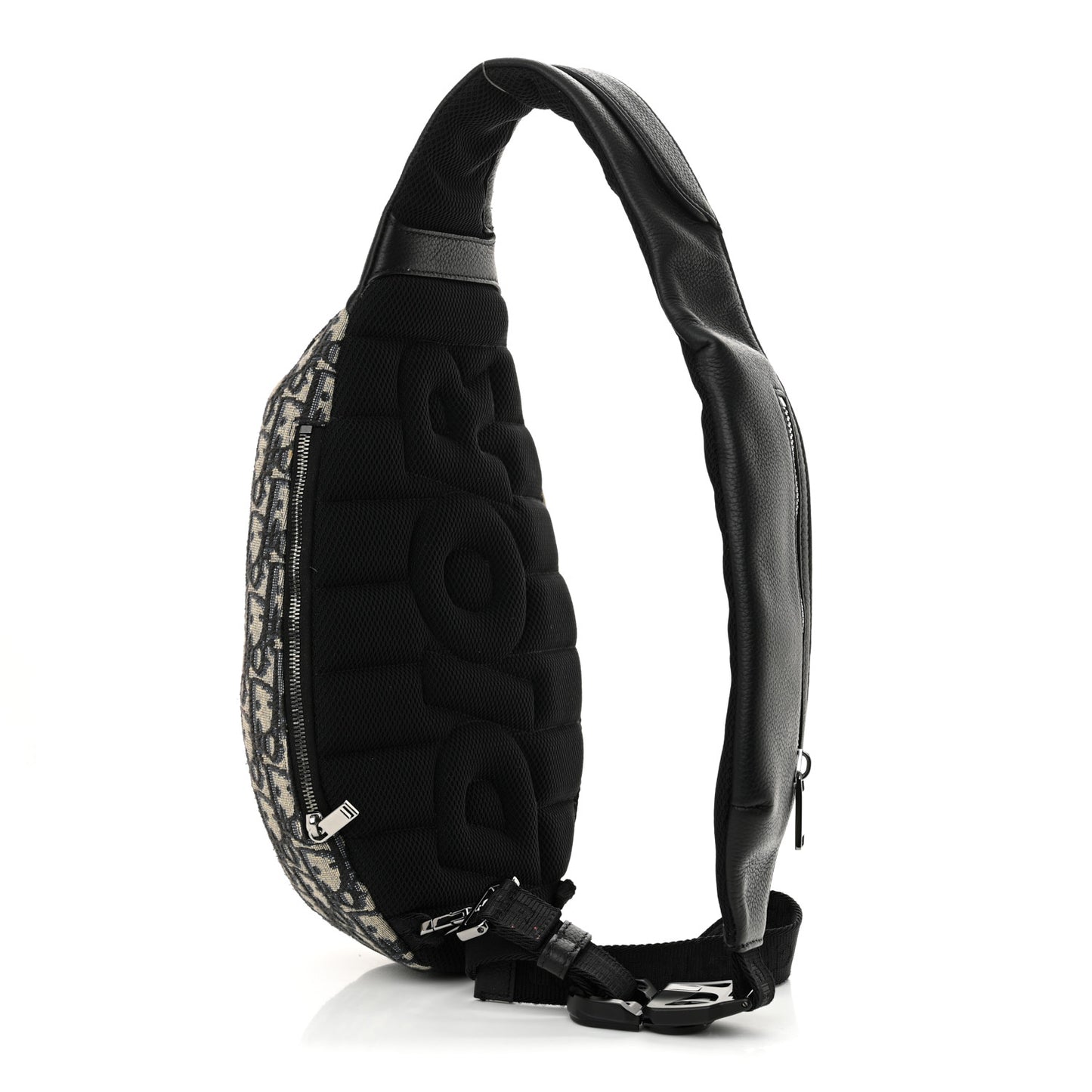 Grained Calfskin Oblique Scarab Sling Bag Blue Black