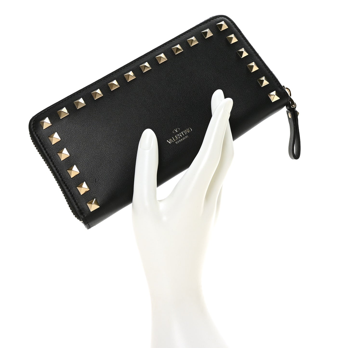 Vitello Rockstud Zip Around Wallet Black