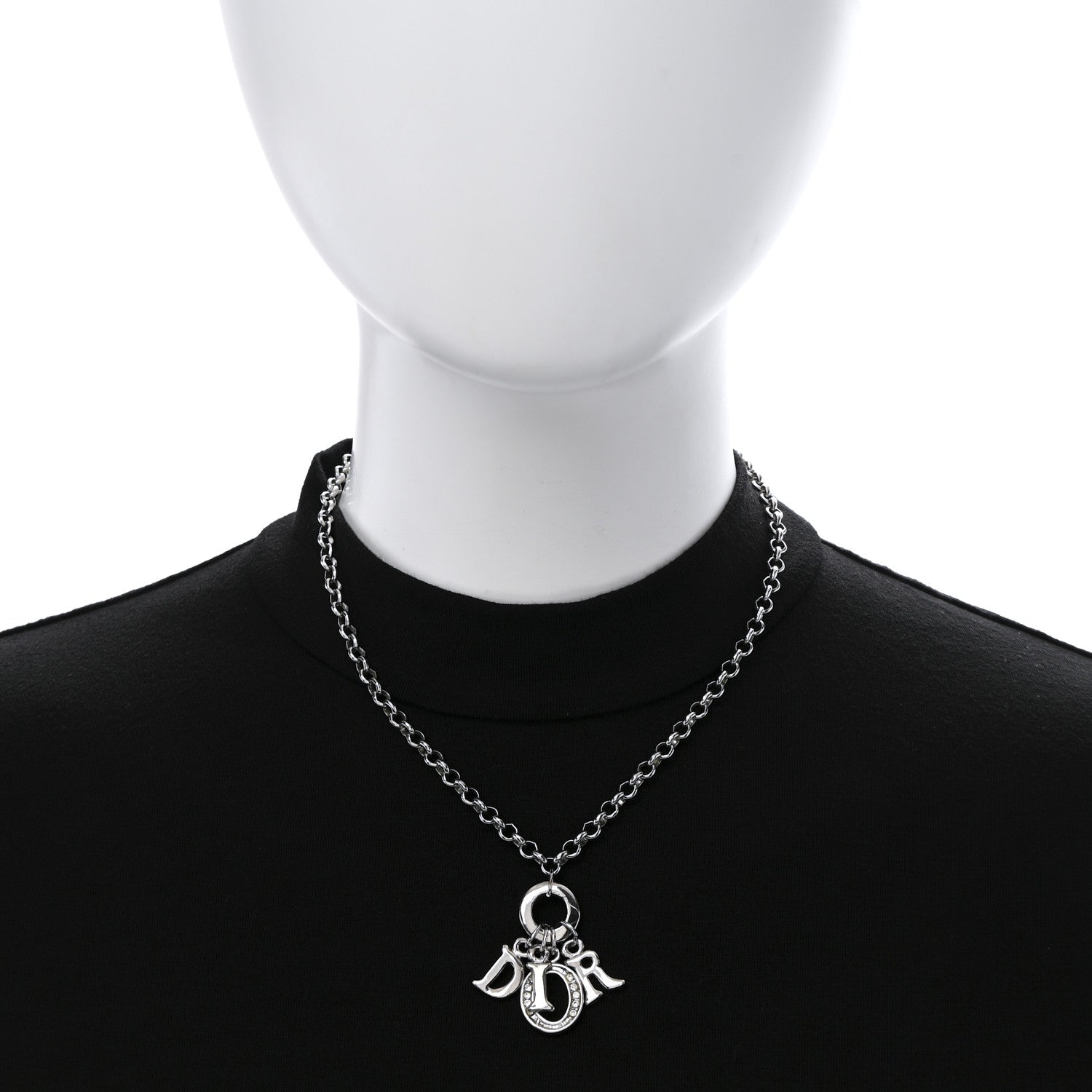 Christian Dior Crystal Logo Necklace Silver 2 of 6