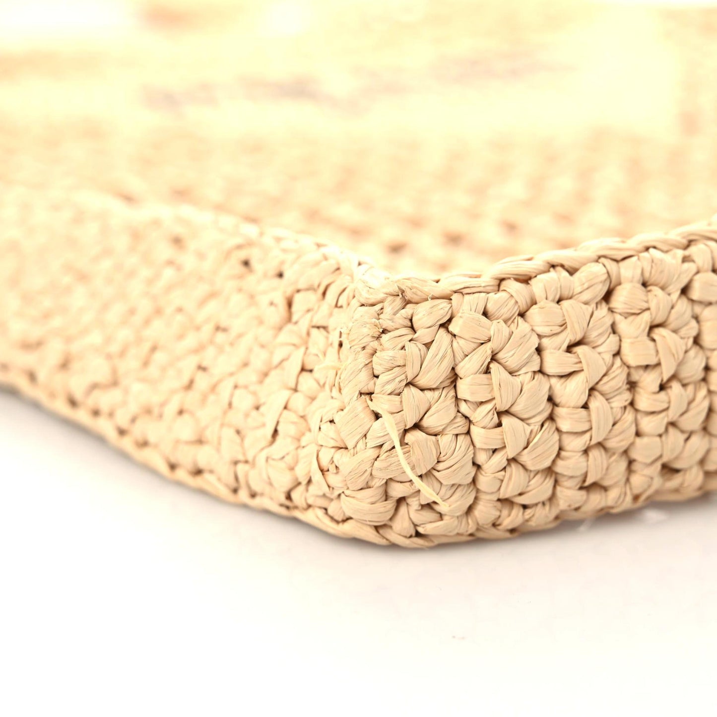 Yarn Raffia Effect Crochet Logo Embroidered Tote Bag Naturale