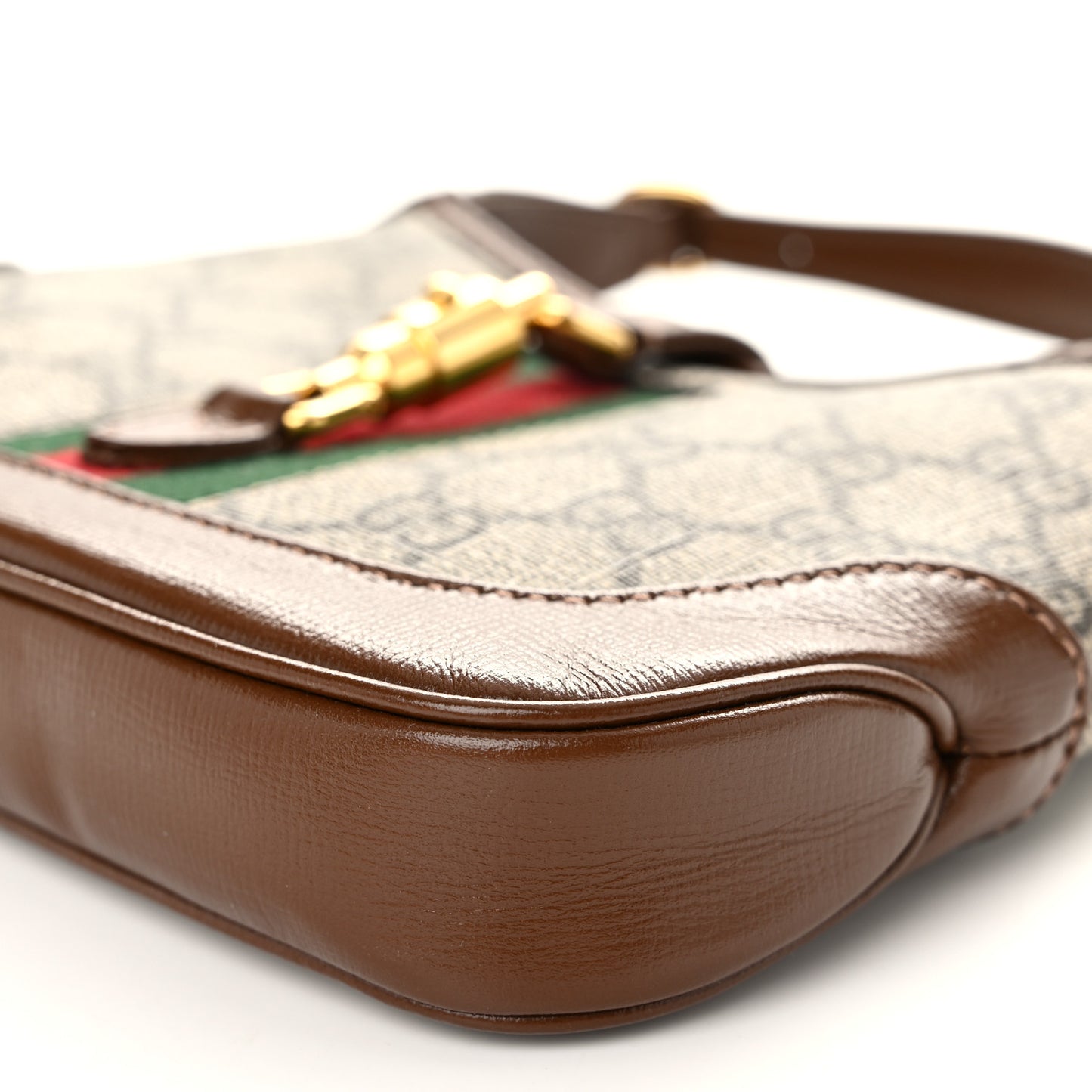 GG Supreme Monogram Azalea Calfskin Web Mini Jackie 1961 Hobo Beige Ebony Brown Sugar