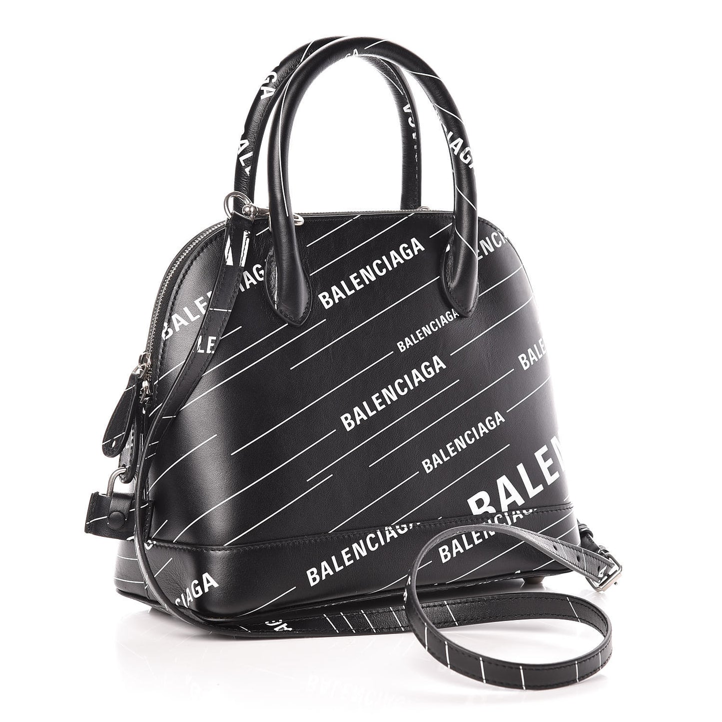 Calfskin Logo Print S Ville Top Handle Bag Black White