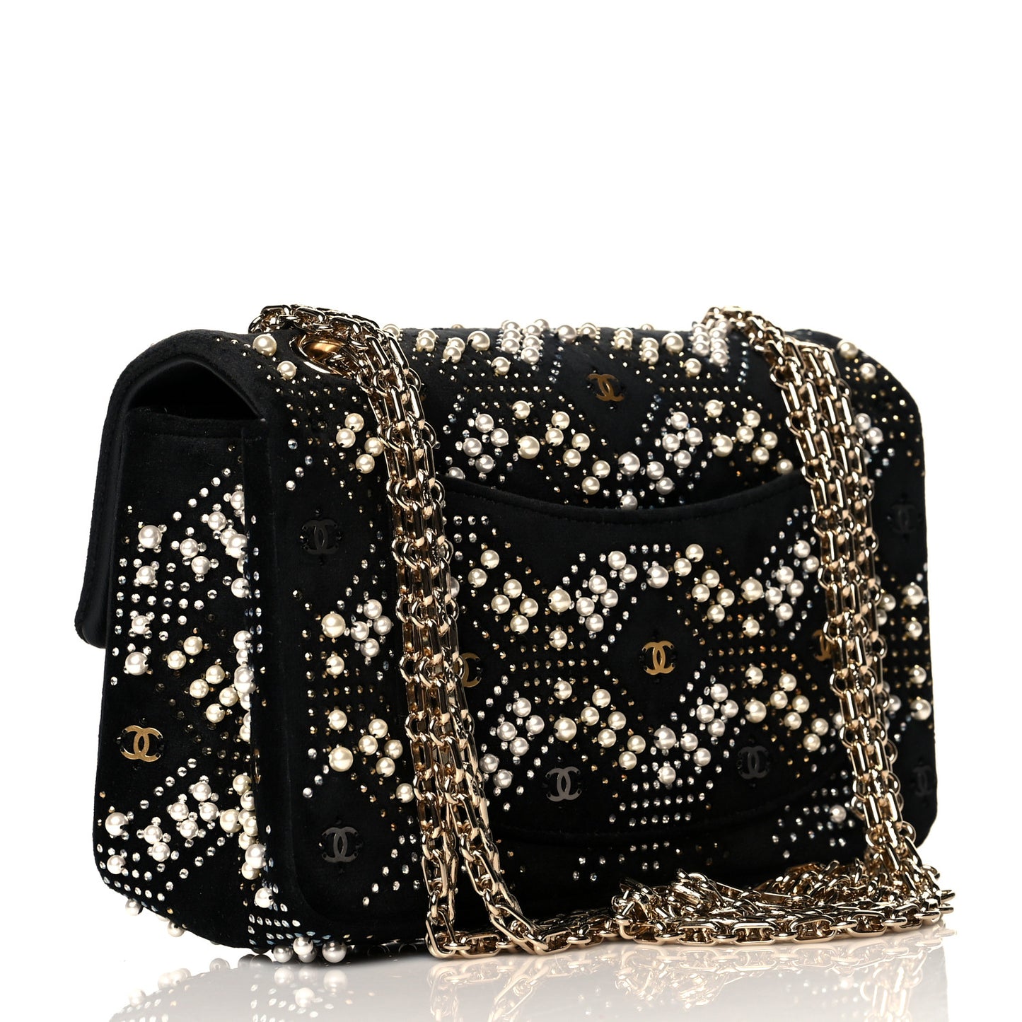 Velvet Pearl Crystal Embellished 2.55 Mini Reissue Flap Black