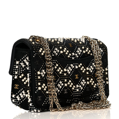 Chanel Velvet Pearl Crystal Embellished 2.55 Mini Reissue Flap Black 3 of 10