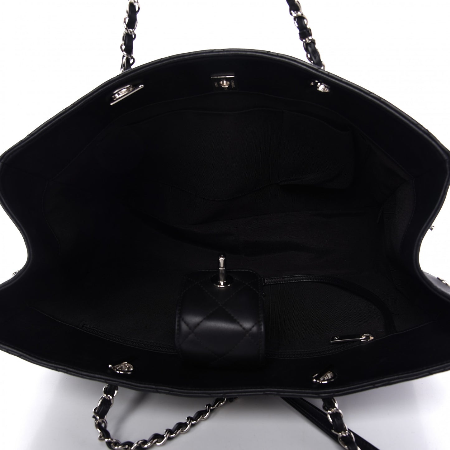 Calfskin Quilted Large CC Shopping Tote Black