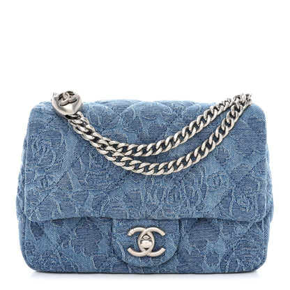Chanel Denim Quilted Camellia Sweetheart Mini Flap Blue 1 of 10